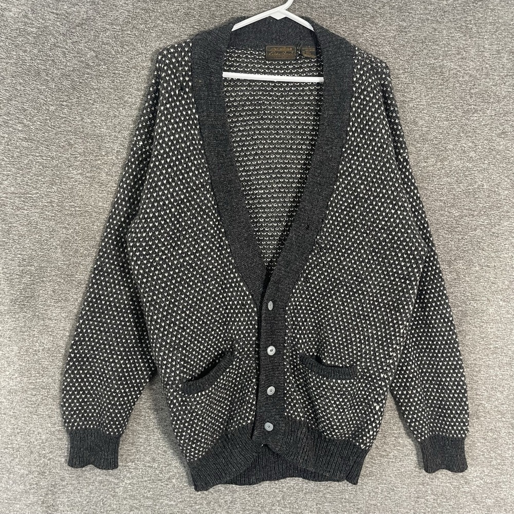 Vintage Eddie Bauer Sweater Mens Large Gray Shetland Wool Knit Cardigan Macau